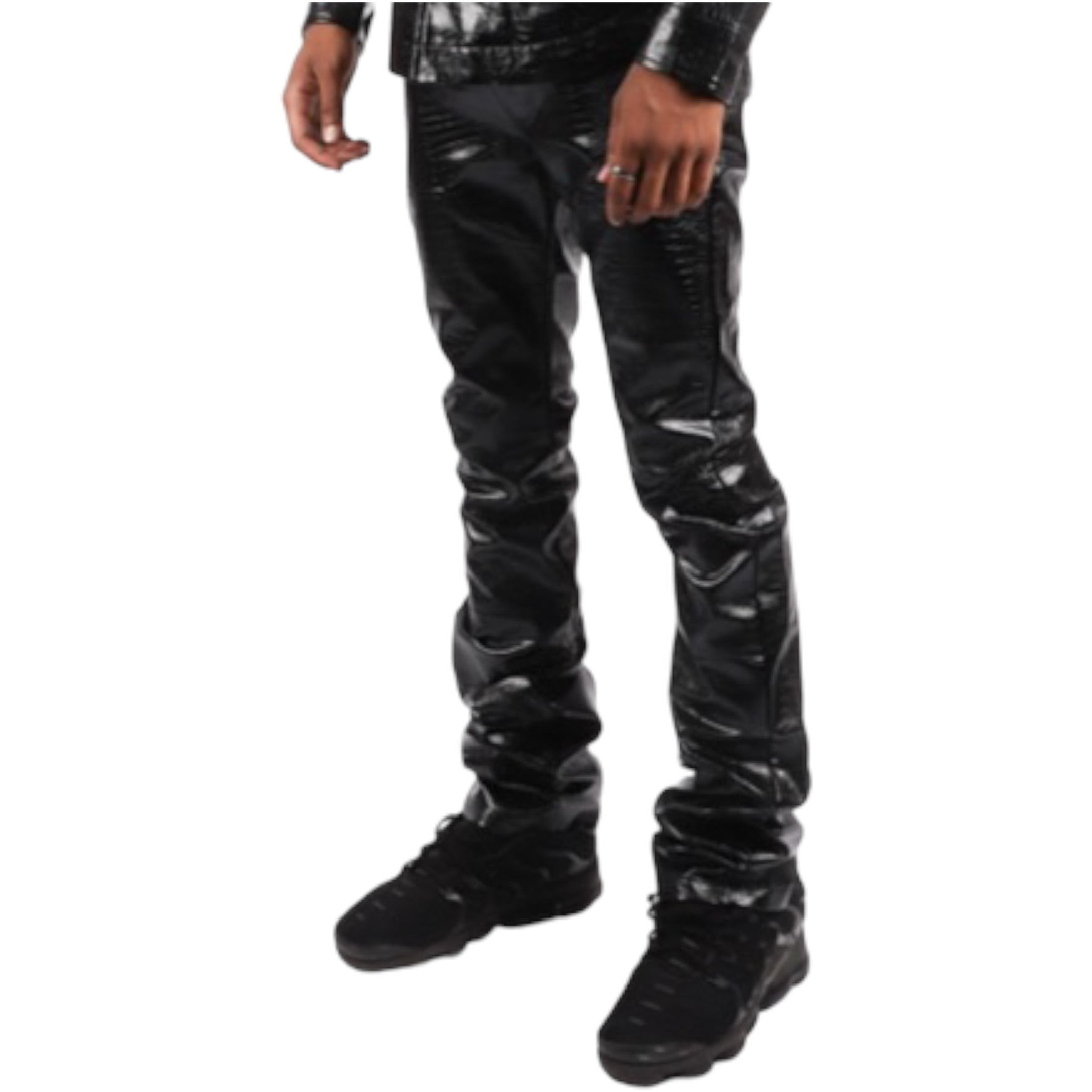 MAJESTIK: Shiny Snakeskin Stacked Pants DL2352